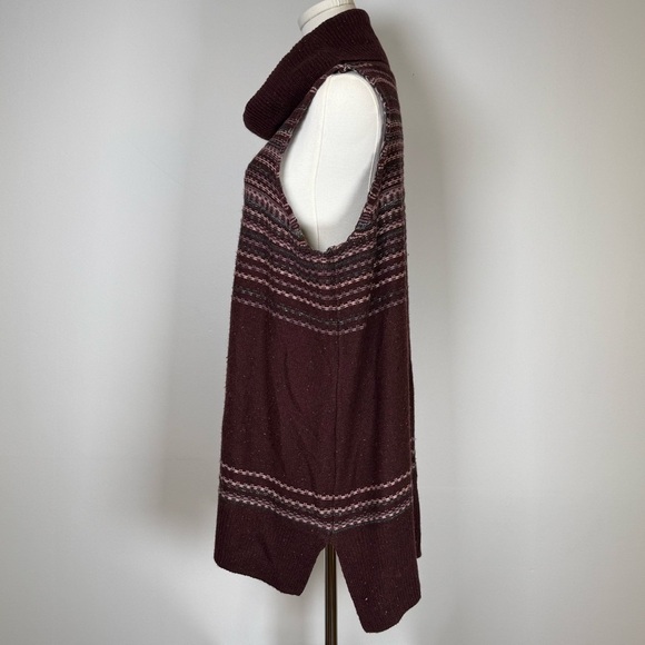 The Limited Striped Maroon Cowl Neck Sweater Vest Wool Blend Women’s Size XL - Picture 3 of 13